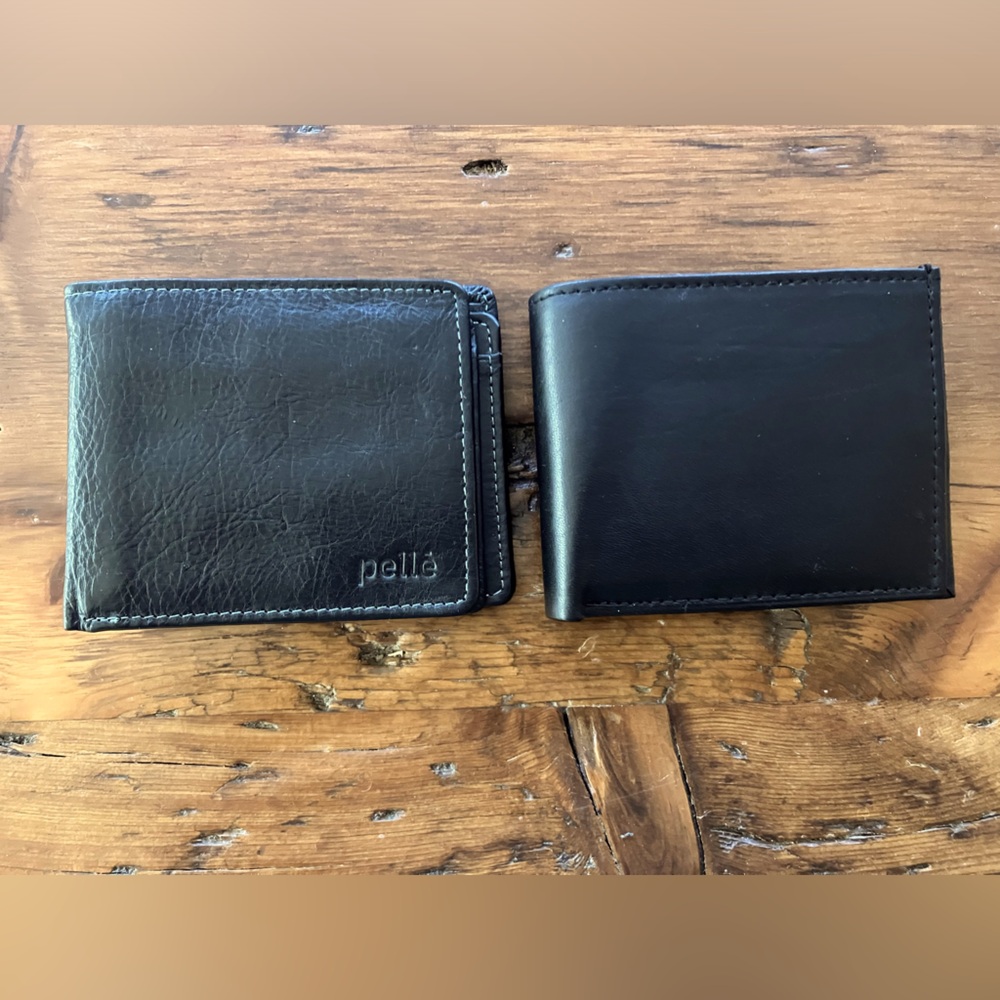 Lot of 2 black genuine leather mens wallets